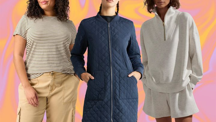 Striped T-shirt. quilted jacket and half-zip pullover from Nordstrom