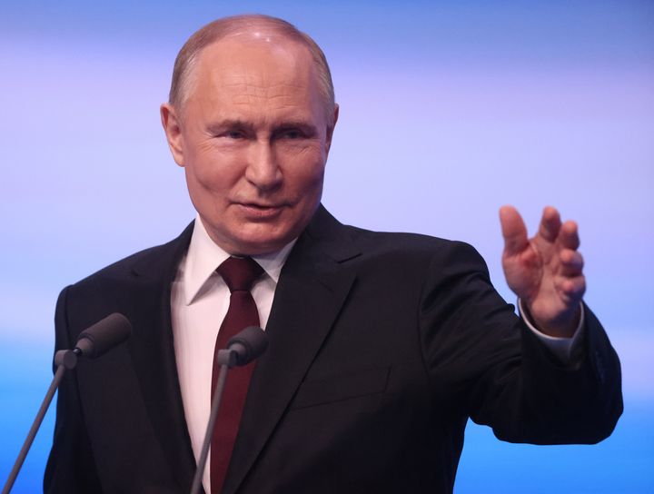 Vladimir Putin during his victory speech after the Russian presidential election.