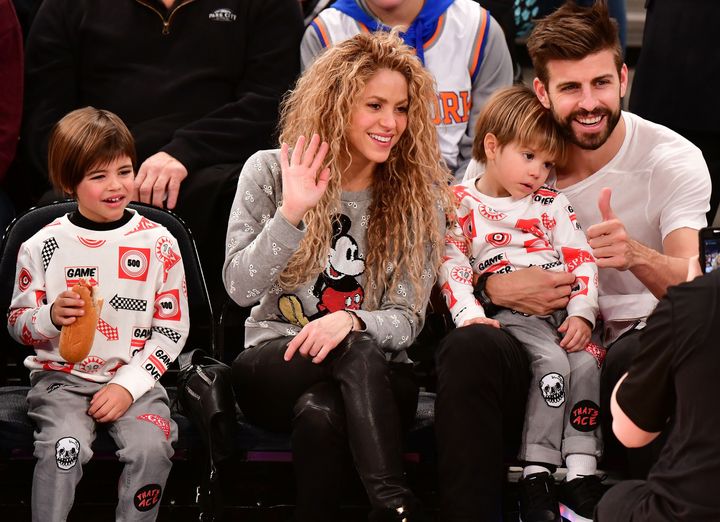 Shakira and Piqué with their children, Milan and Sasha, in 2017.