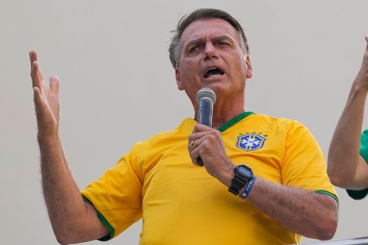 Former President Jair Bolsonaro addresses supporters during a rally in Sao Paulo., Brazil, on Feb. 25, 2024. 