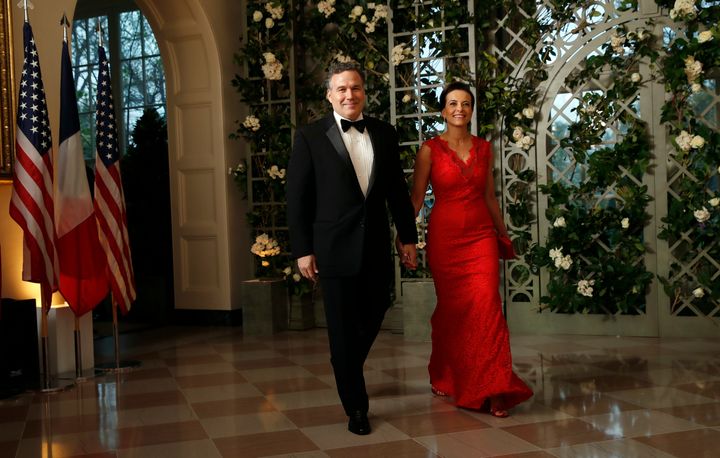 David McCormick, left, and Dina Powell McCormick arrive for a White House state dinner in 2018. McCormick was boosting trade with China years earlier, when Trump was blasting it.