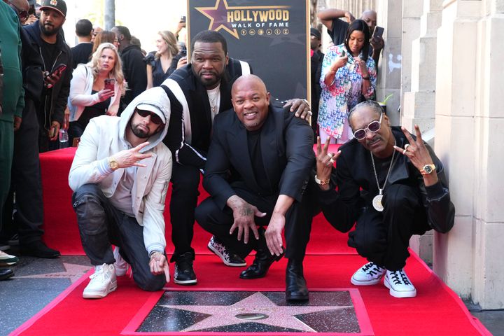 Eminem, 50 Cent, Dr. Dre and Snoop dogg at the Hollywood Walk of Fame ceremony Tuesday on Hollywood Boulevard.