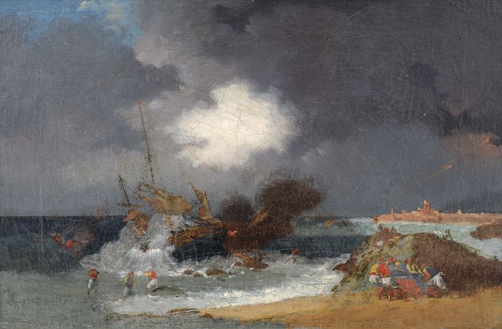 Horace Vernet (1789-1863). Σκηνή του 1821: Πυρπόληση τουρκικού πλοίου, Λάδι σε ξύλο. Δωρεά Ιωάννη Τρικόγλου