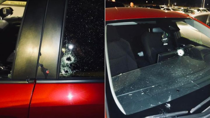 Photos from the Riverside Police Department show the boyfriend's vehicle after the shooting.