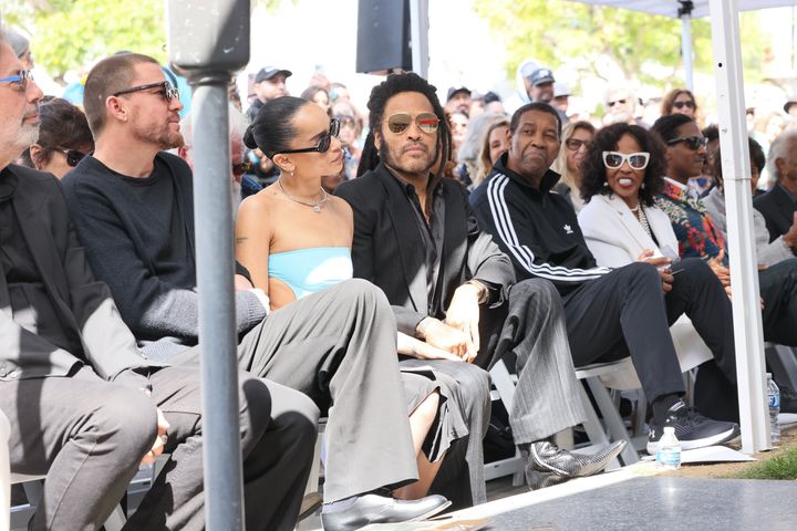 Channing Tatum, Zoë Kravitz, Lenny Kravitz, Denzel Washington and Pauletta Washington are seen at a Hollywood Walk of Fame ceremony on March 12, 2024, in Los Angeles.