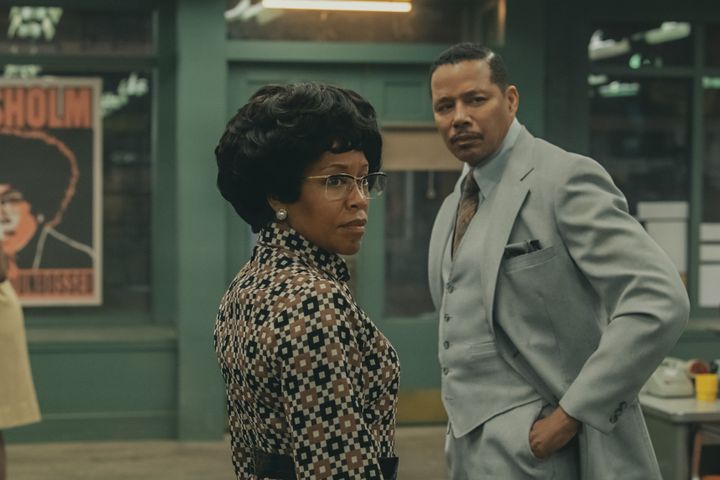 (L to R) King and Terrence Howard in "Shirley."