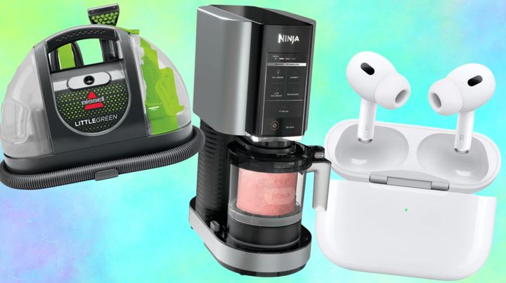 Bissell pet carpet cleaner, Ninja ice creamer maker and Apple AirPods Pro. 