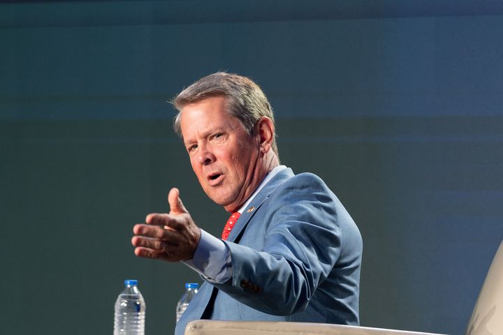 Georgia Gov. Brian Kemp (R), pictured here in Atlanta, has said that he supports the bill to bar subsidies for companies that voluntarily recognize unions.