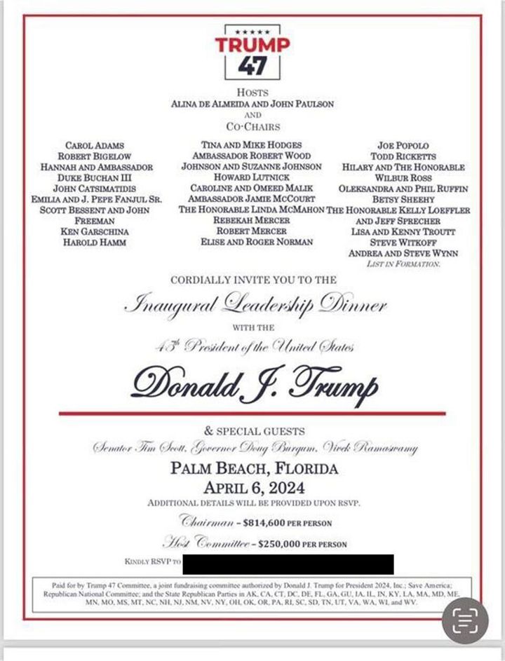Flyer for a Republican fundraiser for Donald Trump, obtained by HuffPost.