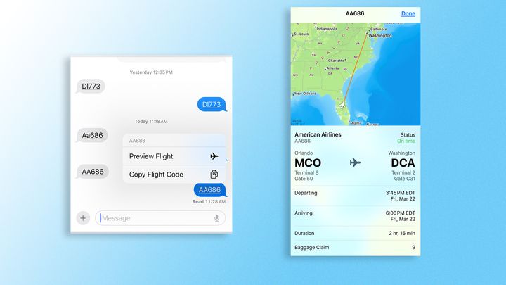 If you have an iPhone you can text yourself the flight number to quickly get real-time information on your air travel.