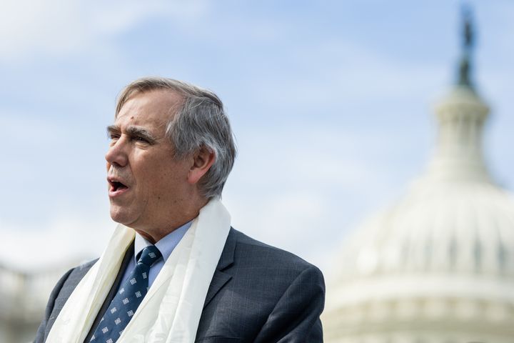 Sen. Jeff Merkley (D-Ore.) speaks during a press conference supporting Tibet outside the U.S. Capitol on March 28th, 2023 in Washington, D.C.