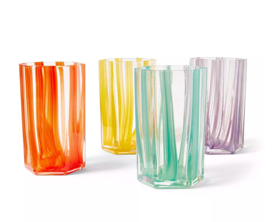 A colorful drinkware set