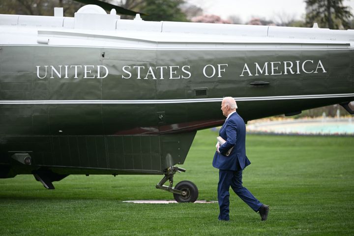 US President Joe Biden makes his way to board Marine One before departing from the South Lawn of the White House in Washington, DC, on March 22, 2024. Biden is heading to Wilmington, Delaware, for the weekend. (Photo by Mandel NGAN / AFP) (Photo by MANDEL NGAN/AFP via Getty Images)