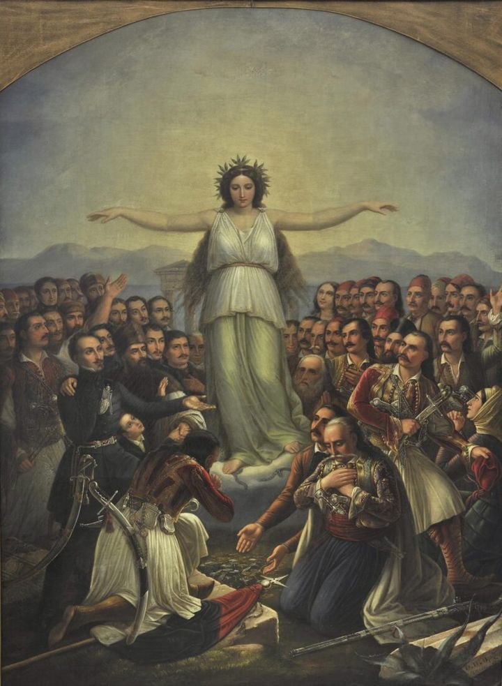 «Η Ελλάς Ευγνωμονούσα» (1858), Εθνικό Ιστορικό Μουσείο, Αθήνα, Ελλάδα.