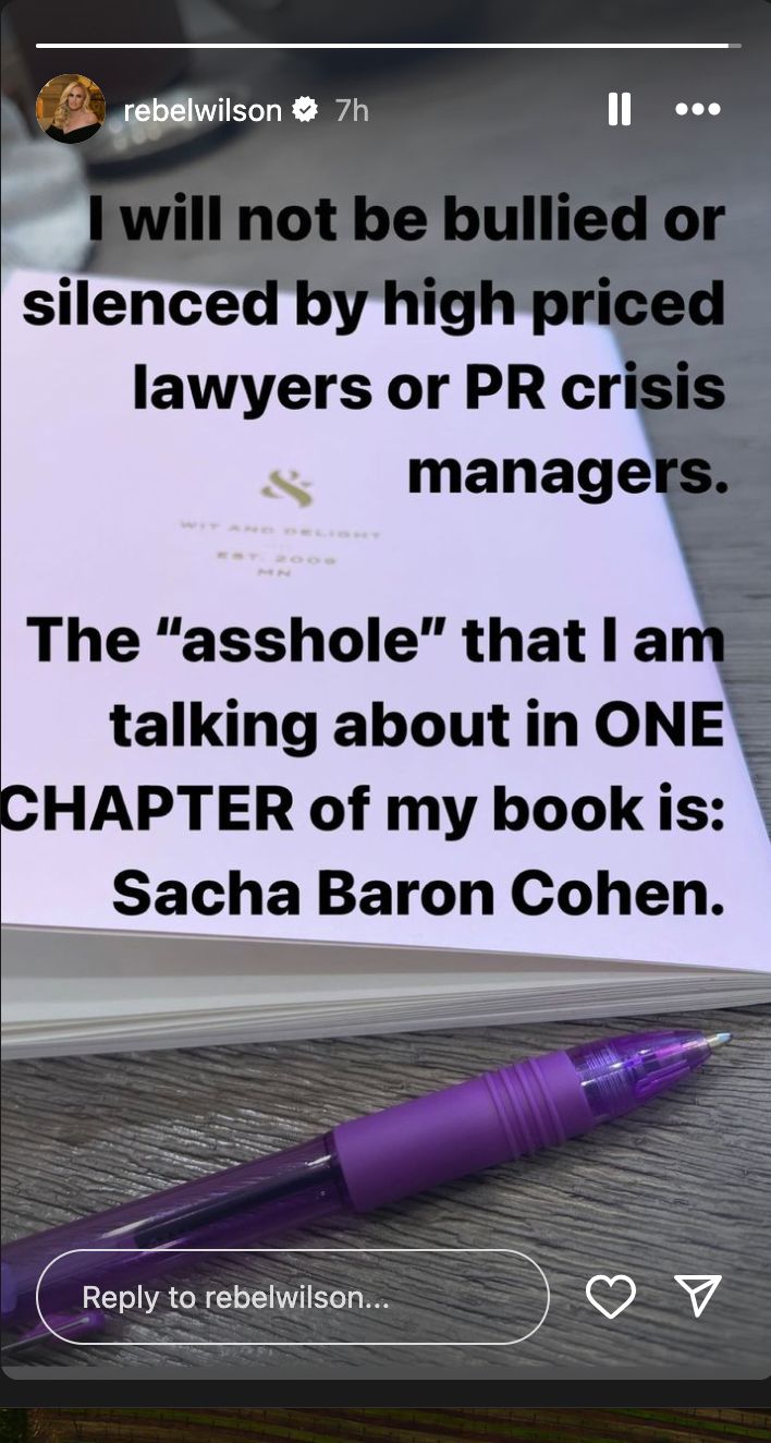 Rebel Wilson on Sunday said Sacha Baron Cohen is the "massive asshole" described in her upcoming memoir, "Rebel Rising."