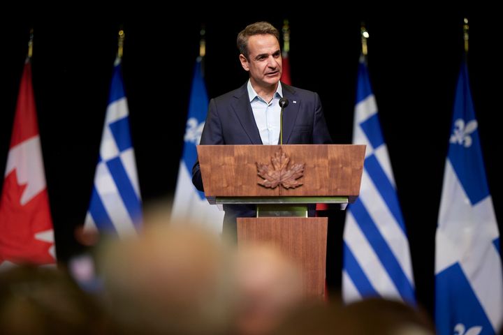 Ο Κυριάκος Μητσοτάκης κατά την ομιλία του σε εκδήλωση της ελληνικής κοινότητας του Μόντρεαλ
