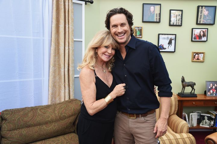 Oliver Hudson and Goldie Hawn attend "The Christmas Chronicles" premiere on Nov.12, 2018, in Los Angeles.