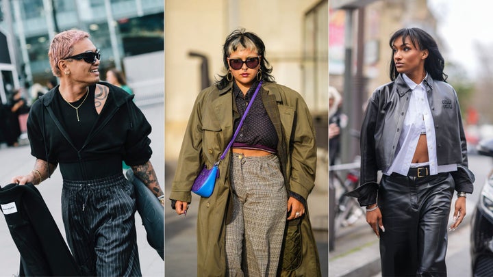 Mismatched looks from guests at the Melbourne Fashion Festival (far left) and recent Paris Fashion Weeks.