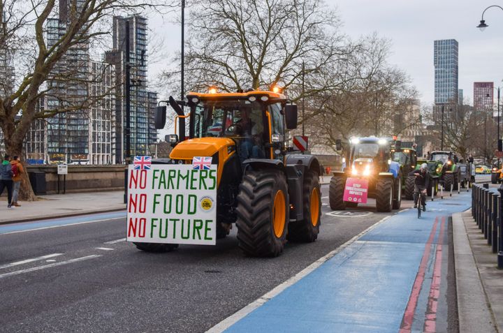 British farmers in the go-slow protest through parliament on Monday night.