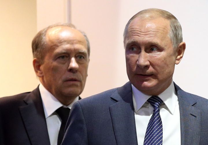 Russian President Vladimir Putin (R) and Federal Security Service FSB Chief Alexander Bortnikov claimed the West is responsible for the Moscow attack.