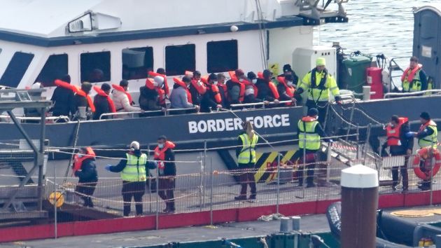 A group of people thought to be migrants are brought in to Dover, Kent, onboard a Border Force vessel following a small boat incident in the Channel. Picture date: Tuesday March 26, 2024. (Photo by Gareth Fuller/PA Images via Getty Images)