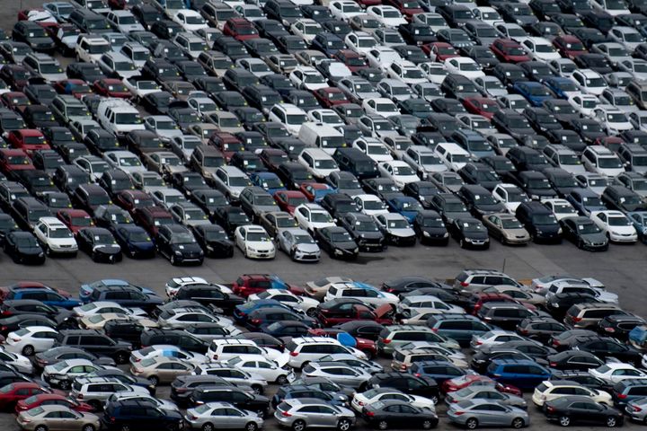 The Port of Baltimore handled about 847,000 automobiles and light trucks last year, according to the state. Cars are seen at a port in Baltimore in 2020. 
