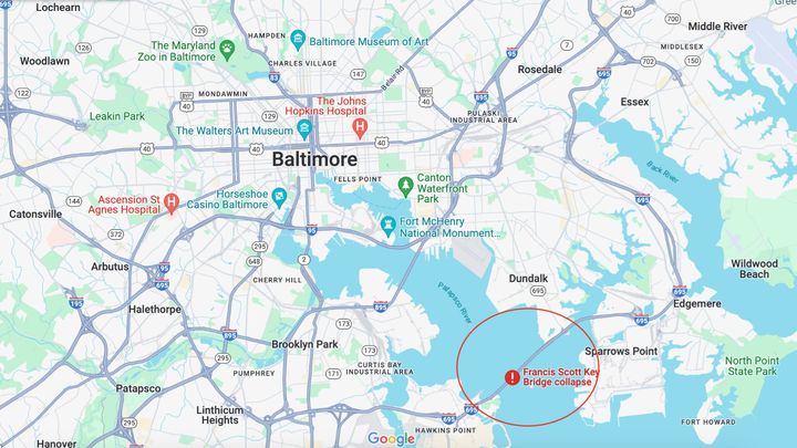 Drivers are being directed to use the I-95 and I-895 tunnels to cross the harbor while vehicles carrying hazardous materials are directed to drive around the city using the western section of I-695.