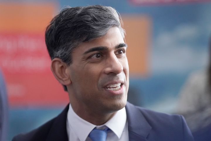 Rishi Sunak is seen during a visit to an engineering firm in Barrow-in-Furness.
