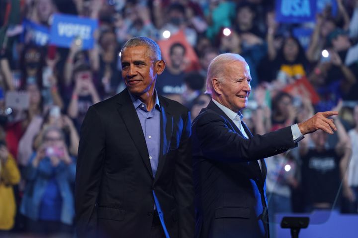 Former President Barack Obama and President Joe Biden at a Philadelphia rally in 2022.