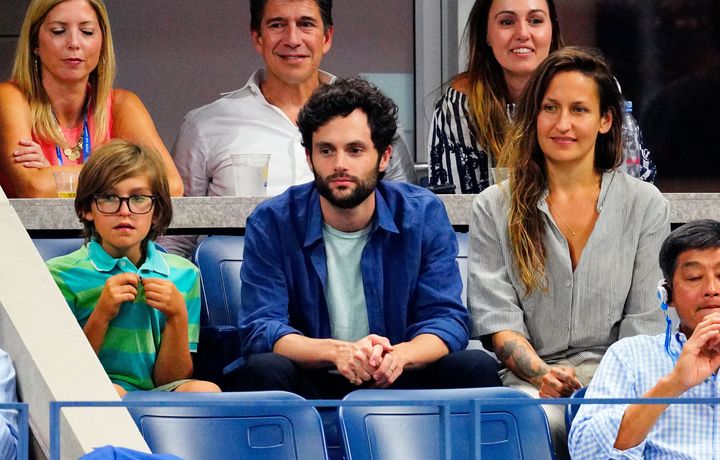 From center left: Cassius Kirke, Penn Badgley and Domino Kirke attend the 2019 U.S. Open tennis championships on Sep. 3, 2019.