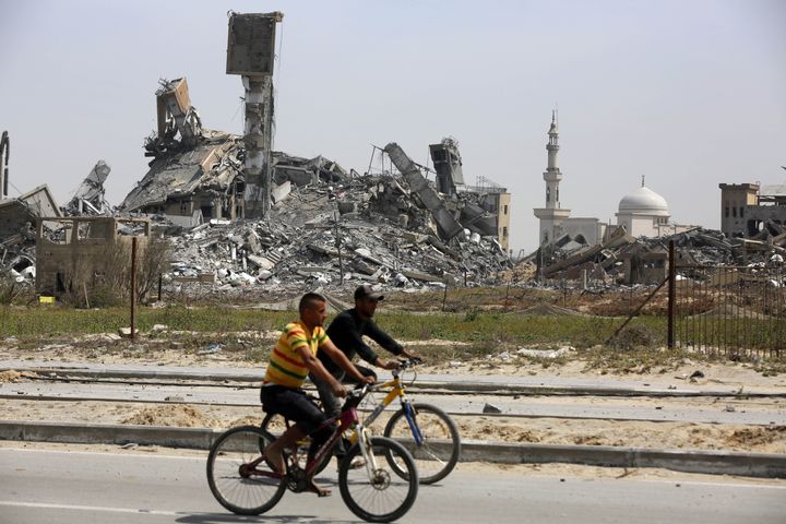 A view of ruined buildings in Deir al-Balah on March 28 as Israeli attacks in Gaza continue.