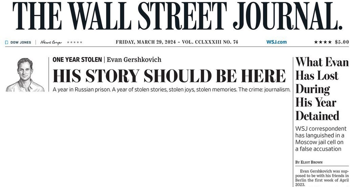 WSJ Marks Evan Gershkovich’s 1-Year Detention With Stunning Blank Front Page