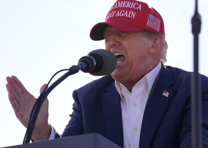 Republican presidential candidate former President Donald Trump speaks at a campaign rally March 16, 2024, in Vandalia, Ohio. Trump's anti-immigrant rhetoric appears to be making inroads even among some Democrats, a worrying sign for President Joe Biden. (AP Photo/Jeff Dean, File)