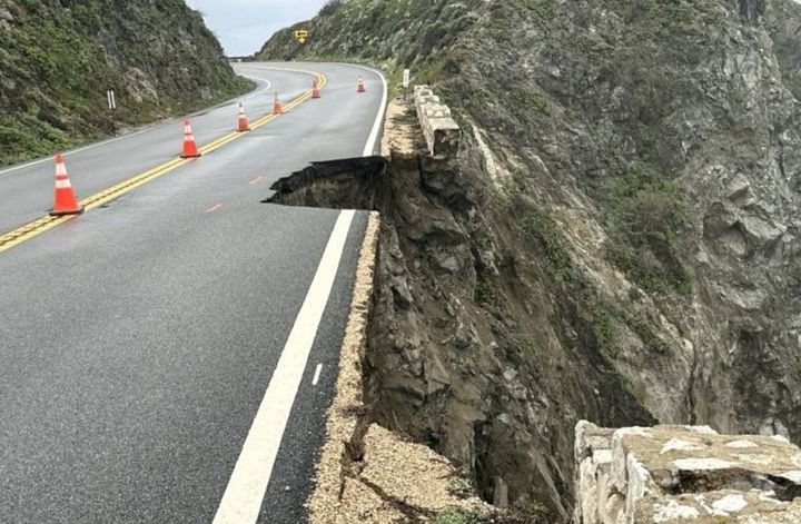California Highway 1 is pictured Sunday in Monterey County following heavy rain in the area 
