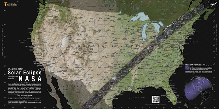 The moon's shadow will sweep northeast across the continental U.S. on Monday. Those in the band of totality have a chance to see the entire sun covered by the moon. Others outside of this band will be able to see a partial eclipse. 