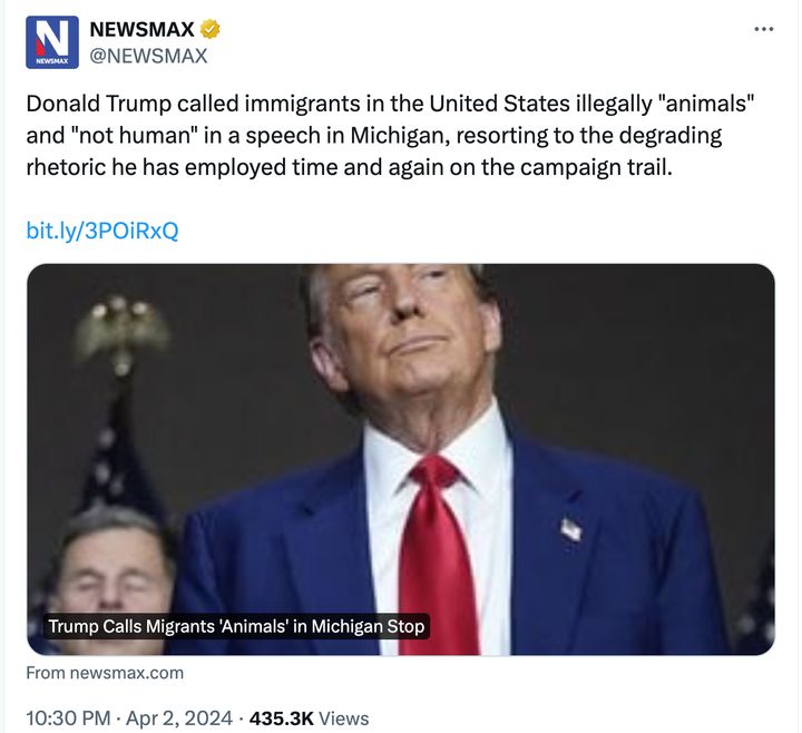 The Newsmax tweet that generated the uproar. It has since been deleted.