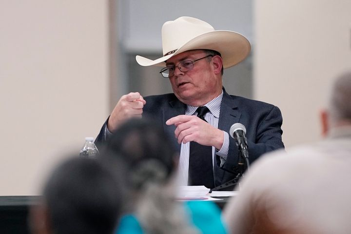 Jesse Prado, an Austin-based investigator, shares his findings at a special city council meeting in Uvalde, Texas, on March 7, 2024.