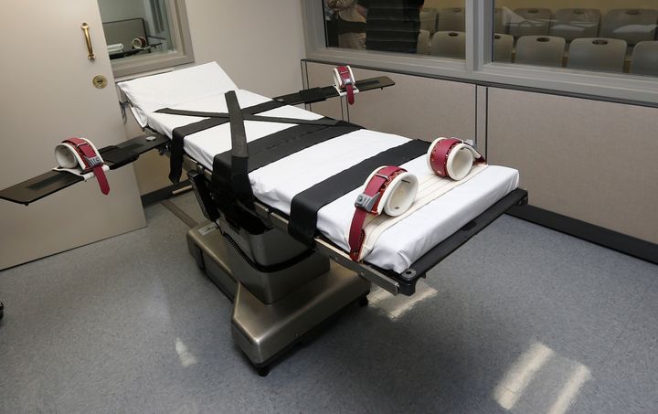 The gurney in the the execution chamber at the Oklahoma State Penitentiary in McAlester, Oklahoma. In 2022, a federal judge ruled that the state's three-drug lethal injection method was constitutional.