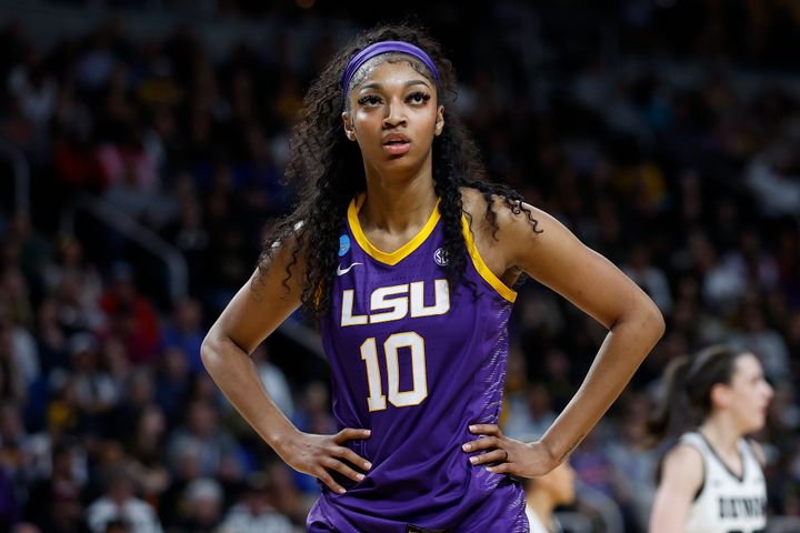 Angel Reese of Louisiana State University during her final college basketball game.