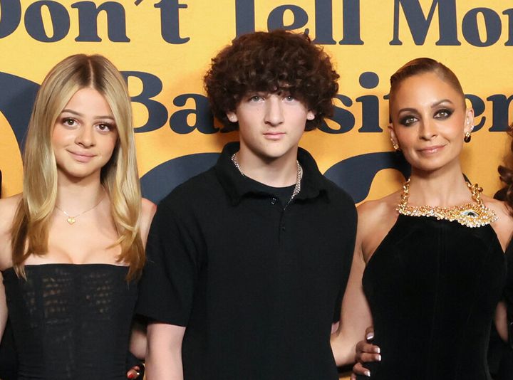 From left: Harlow and Sparrow Madden appear with their mother, Nicole Richie, at the Los Angeles premiere of "Don't Tell Mom the Babysitter's Dead."
