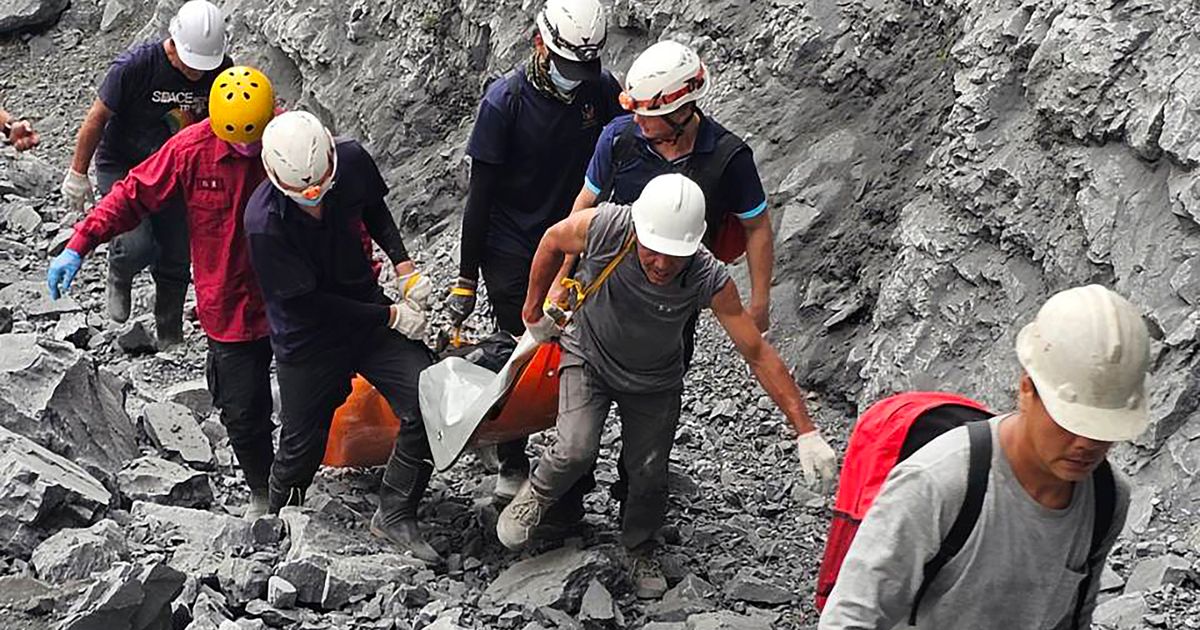 Taiwan car smashed by boulder during earthquake-triggered landslide