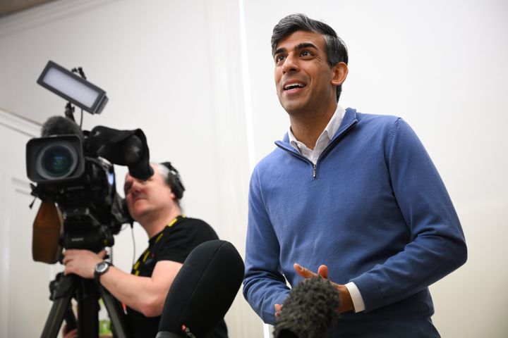 HARTLEPOOL, ENGLAND - APRIL 2: British Prime Minister Rishi Sunak makes a statement to members of the media during a visit to Aldersyde Day Nursery on April 2, 2024 in Hartlepool, England. Sunak said yesterday that his Government was delivering on its childcare plan, as the first parents in England benefited from taxpayer-funded care for two-year-old's. (Photo by Paul Ellis - WPA Pool/Getty Images)