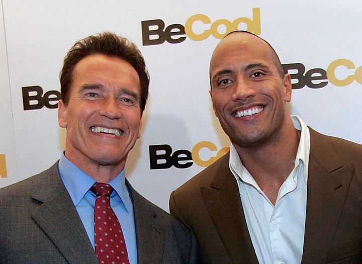 Arnold Schwarzenegger, left, made a cameo in 2003's "The Rundown," starring Dwayne “The Rock” Johnson.