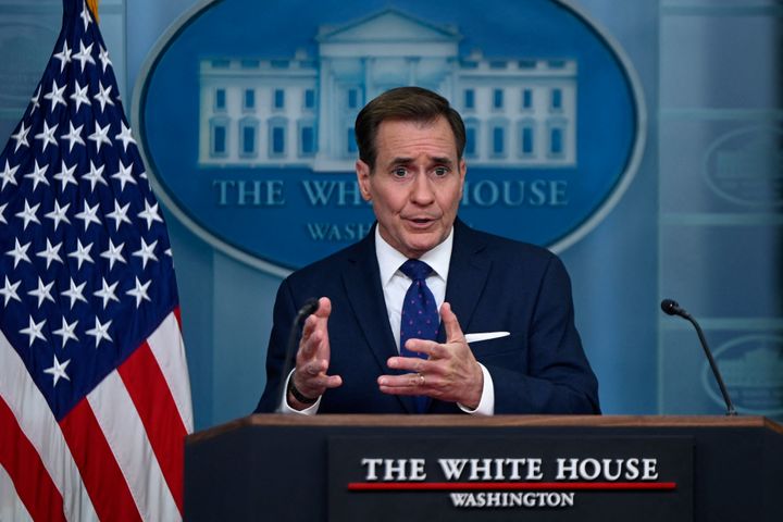 White House National Security Communications Advisor John Kirby speaks during the daily press briefing in the Brady Press Briefing Room of the White House in Washington, D.C., on Thursday.