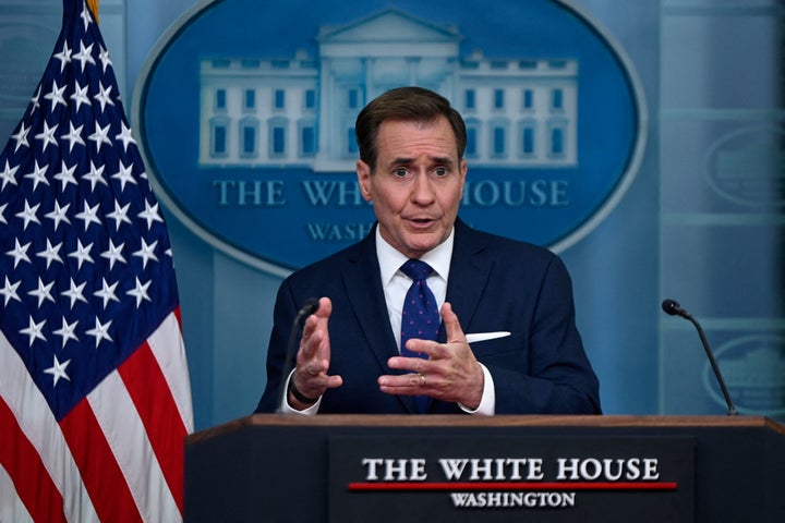 White House National Security Communications Advisor John Kirby speaks during the daily press briefing in the Brady Press Briefing Room of the White House in Washington, D.C., on Thursday.