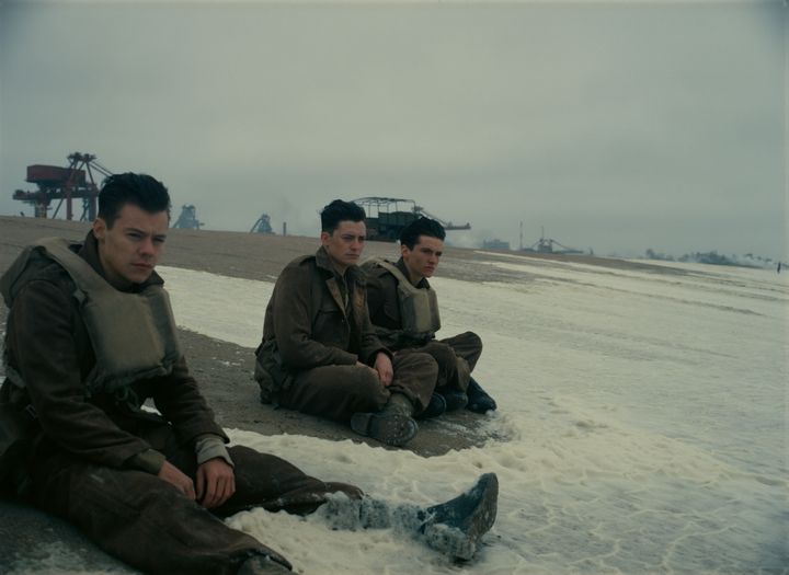 Harry Styles in Dunkirk, with co-stars Aneurin Barnard and Fionn Whitehead