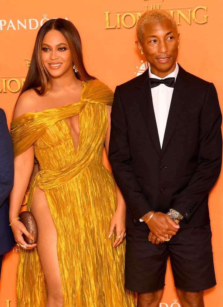 Beyoncé and Pharrell at the Lion King premiere in 2019