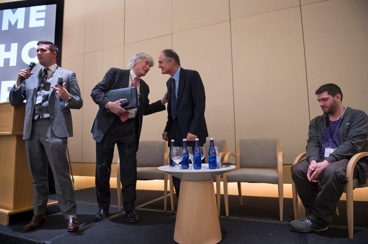 From left: Richard Spencer, Peter Brimelow, Jared Taylor and internet personality Millennial Woes field questions at a conference hosted by the National Policy Institute, a since-disbanded white nationalist organization, in Washington on November 18, 2016.