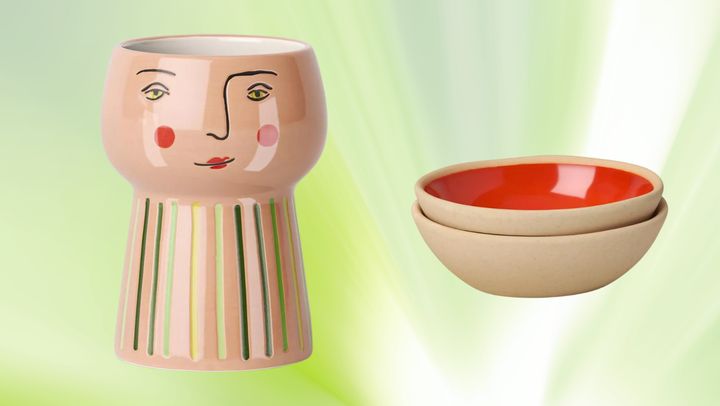 A ceramic planter and snack bowl set