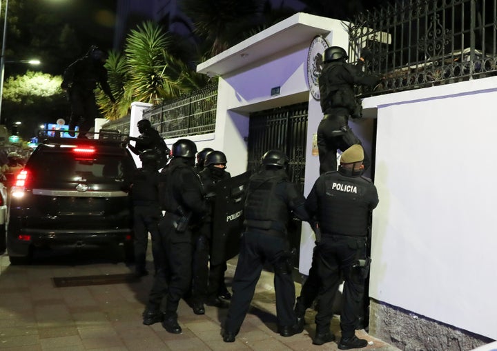 Police break into the Mexican embassy in Quito, Ecuador, Friday, April 5, 2024.